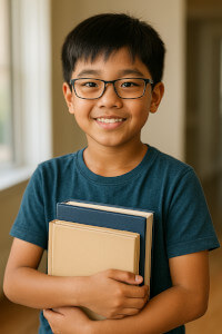 boy with books