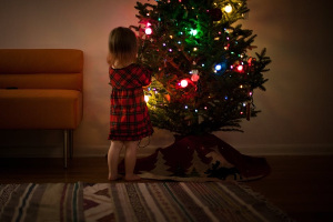 girl and christmas tree