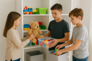 children doing chores
